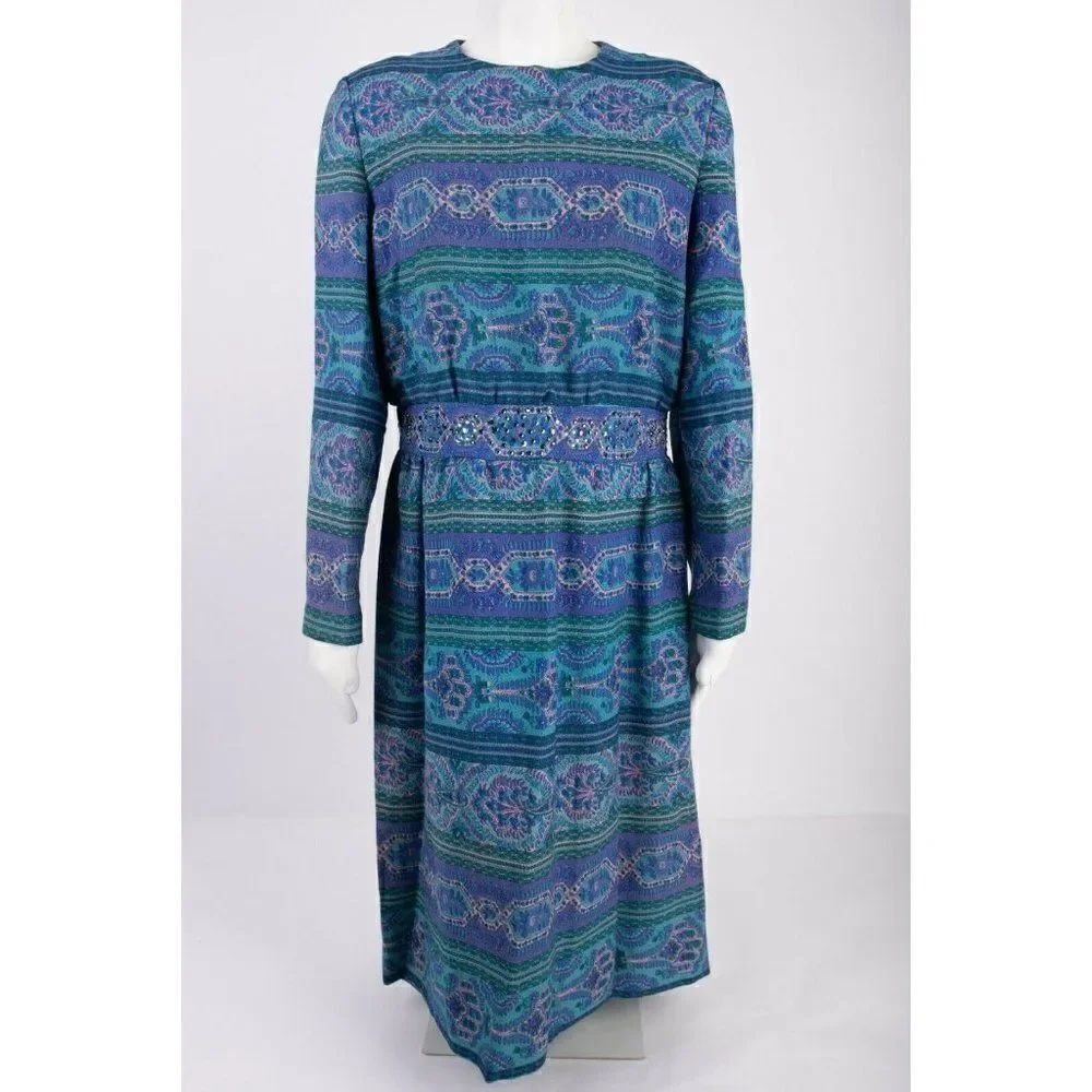 Vintage 80s Womens Church Dress Gathered Waist